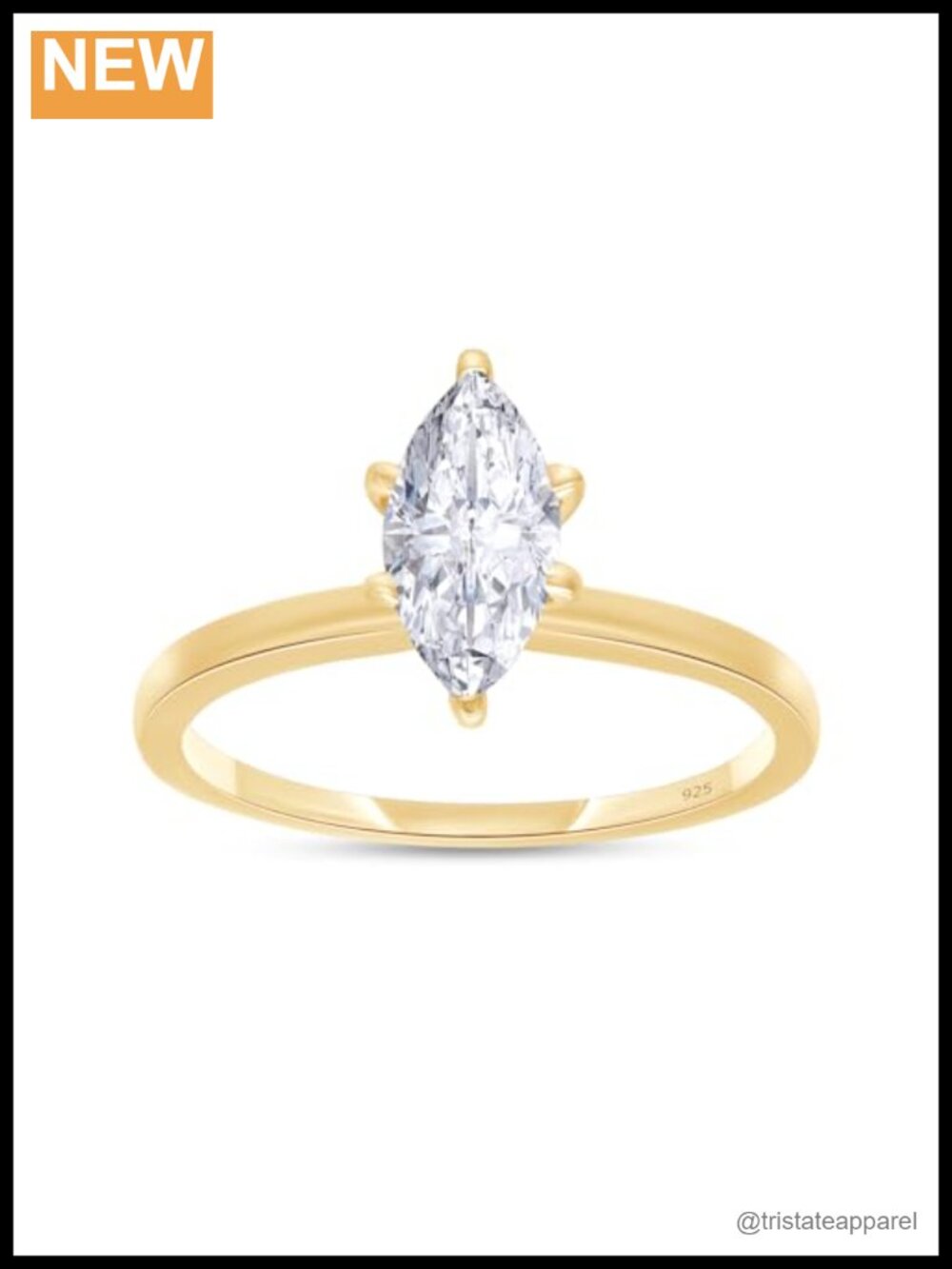 Marquise Solitaire Engagement Ring 10K Gold Sterling Silver Promise Ring